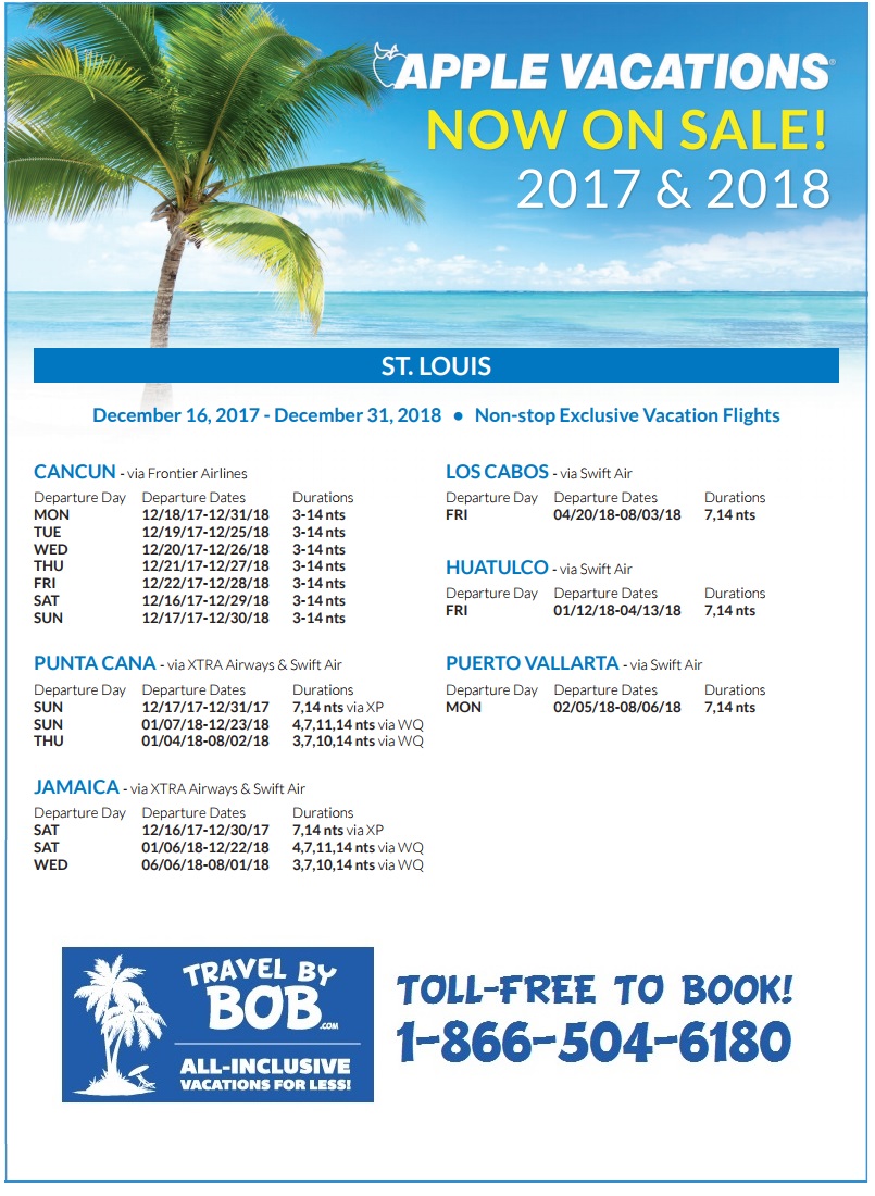 Apple Vacations 2018 Non-Stop Charter Schedule - Travel By Bob