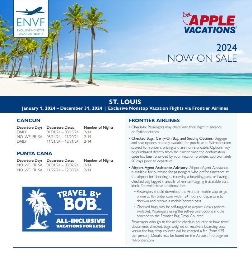 Apple Vacations 2024 Exclusive NonStop Vacation Flight Schedule